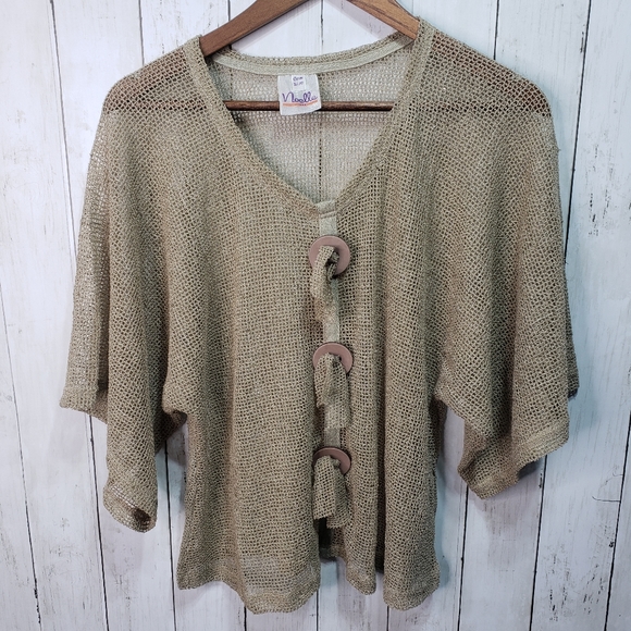 Noelle Tops - Noelle Brown Open Knit Shirt Sequins One Size .